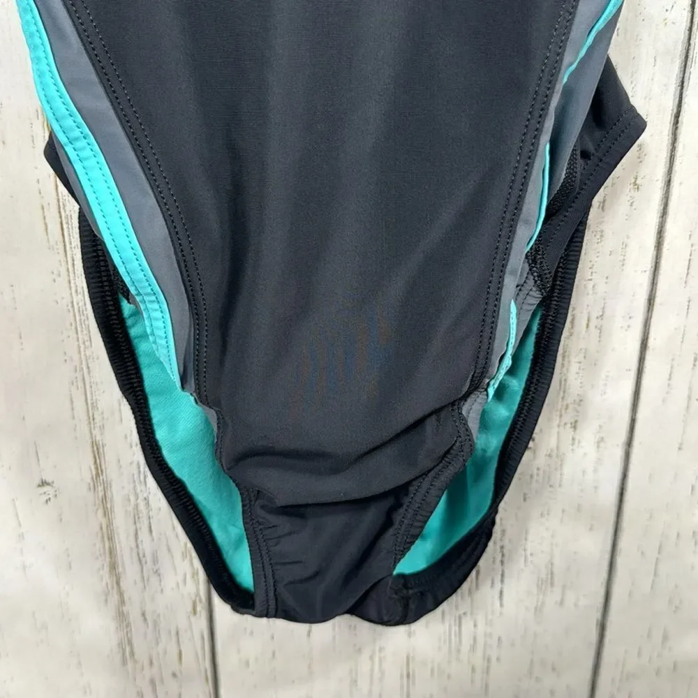 Speedo Womens Black Aqua Racerback Hydro Bra One Piece Swimsuit